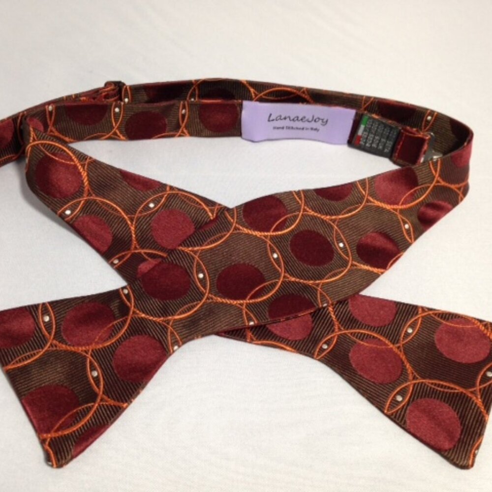 NEW Lanae Joy Silk Adjustable Bow Tie Bowtie / Brown Maroon Orange / Privat…